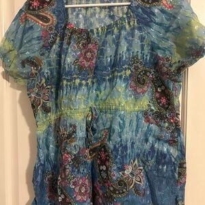 Elan Blue and Yellow Paisley Blouse